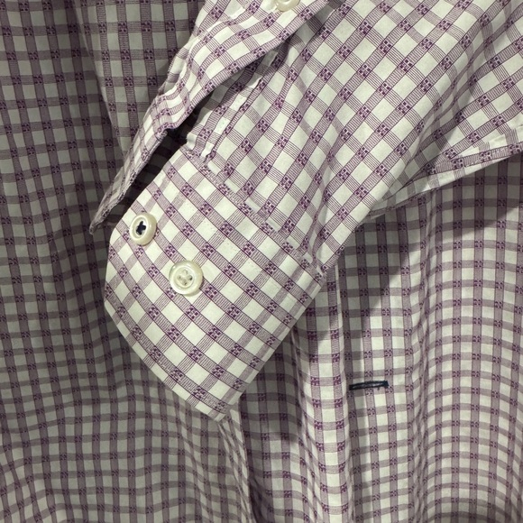 Banana Republic Non- Iron Camden Fit Purple and White Checkered Men's Shirt - Picture 4 of 5
